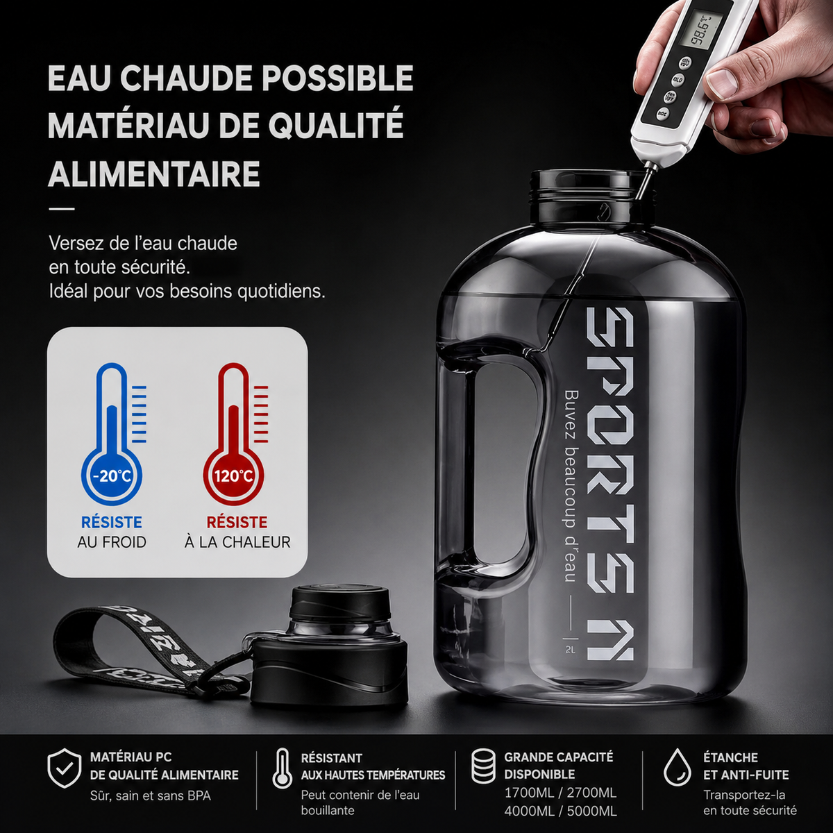 Gourde de sport-grande capacité 2,7L