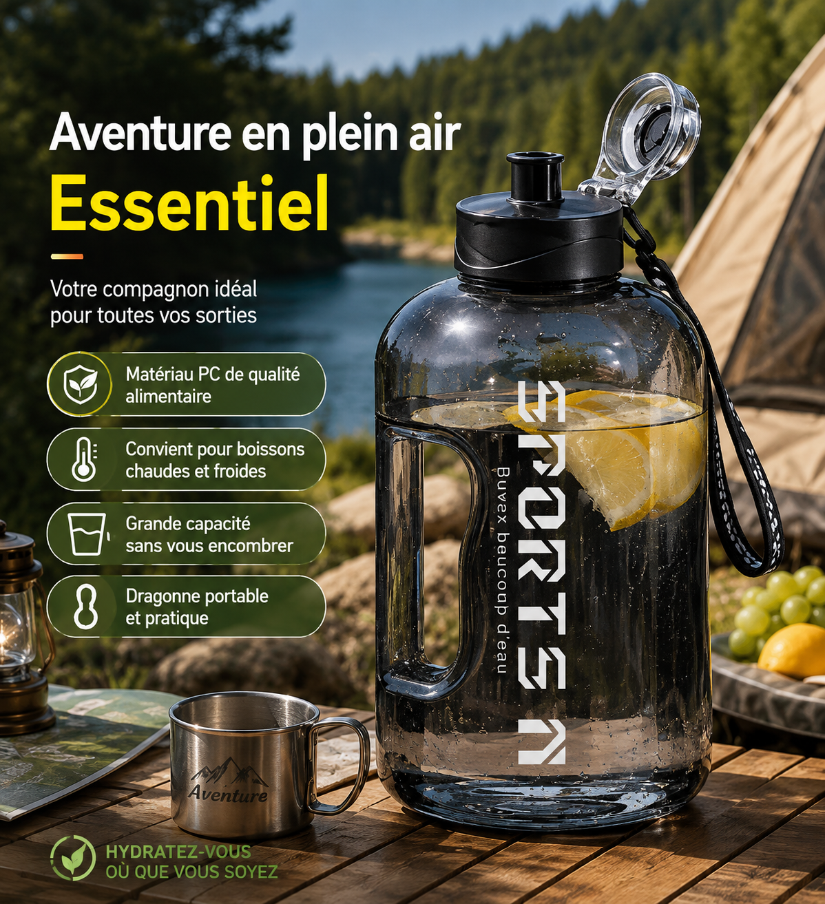 Gourde de sport-grande capacité 2,7L